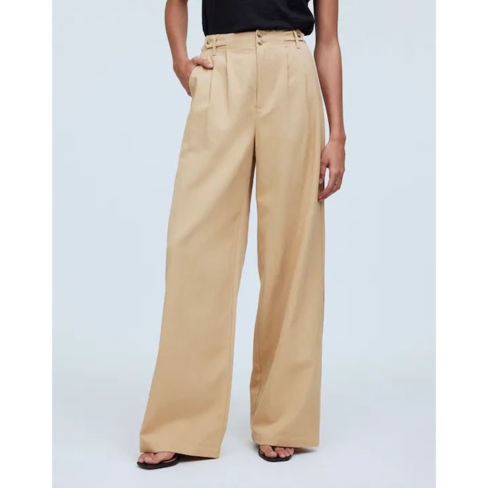 NWT Madewell Harlow Wide-Leg Pant Pleated Tan High Rise Twill Trousers Size 8